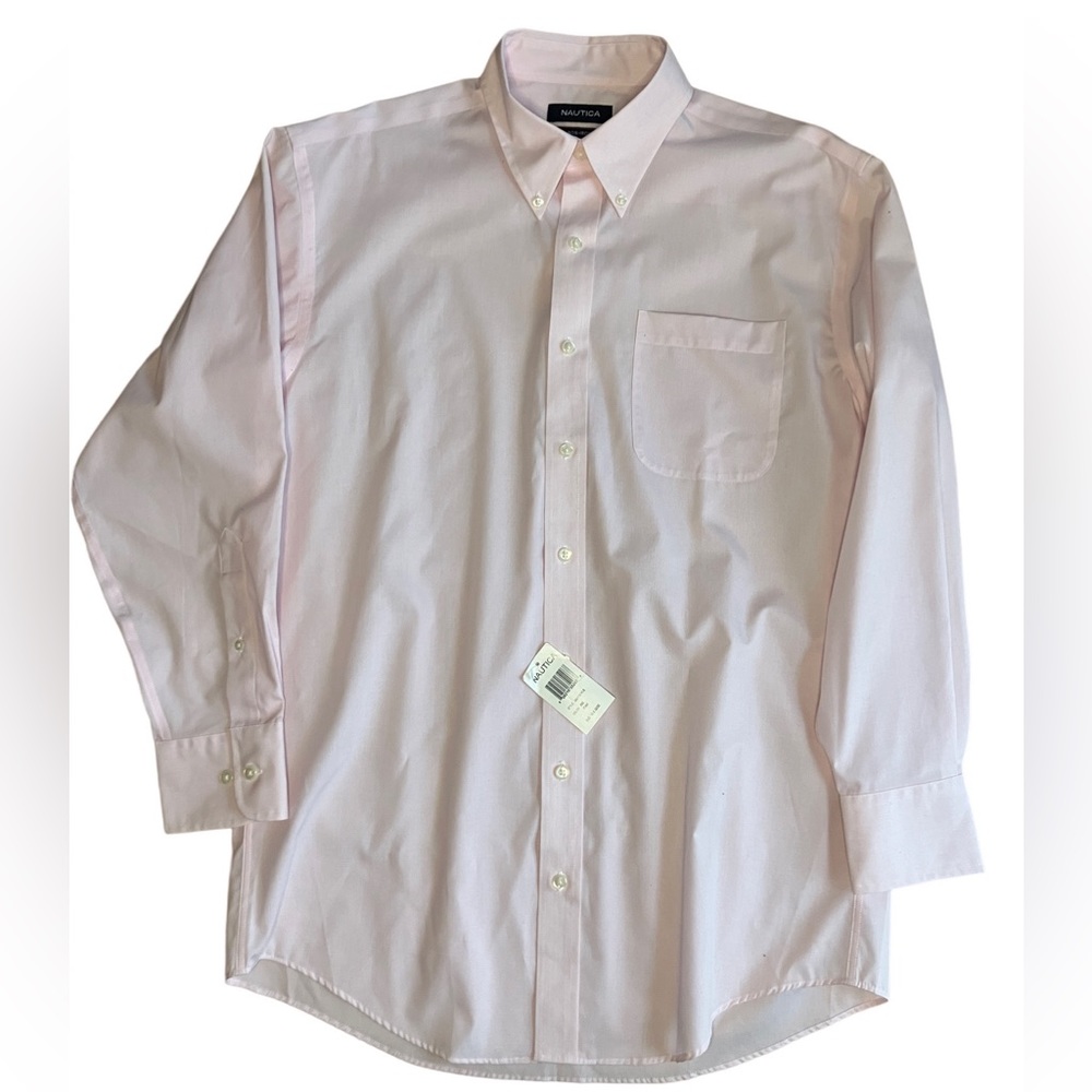 Nautica NWT Pink Non-Iron 16 32/33 Button Down Collar Dress Shirt 100% Cotton